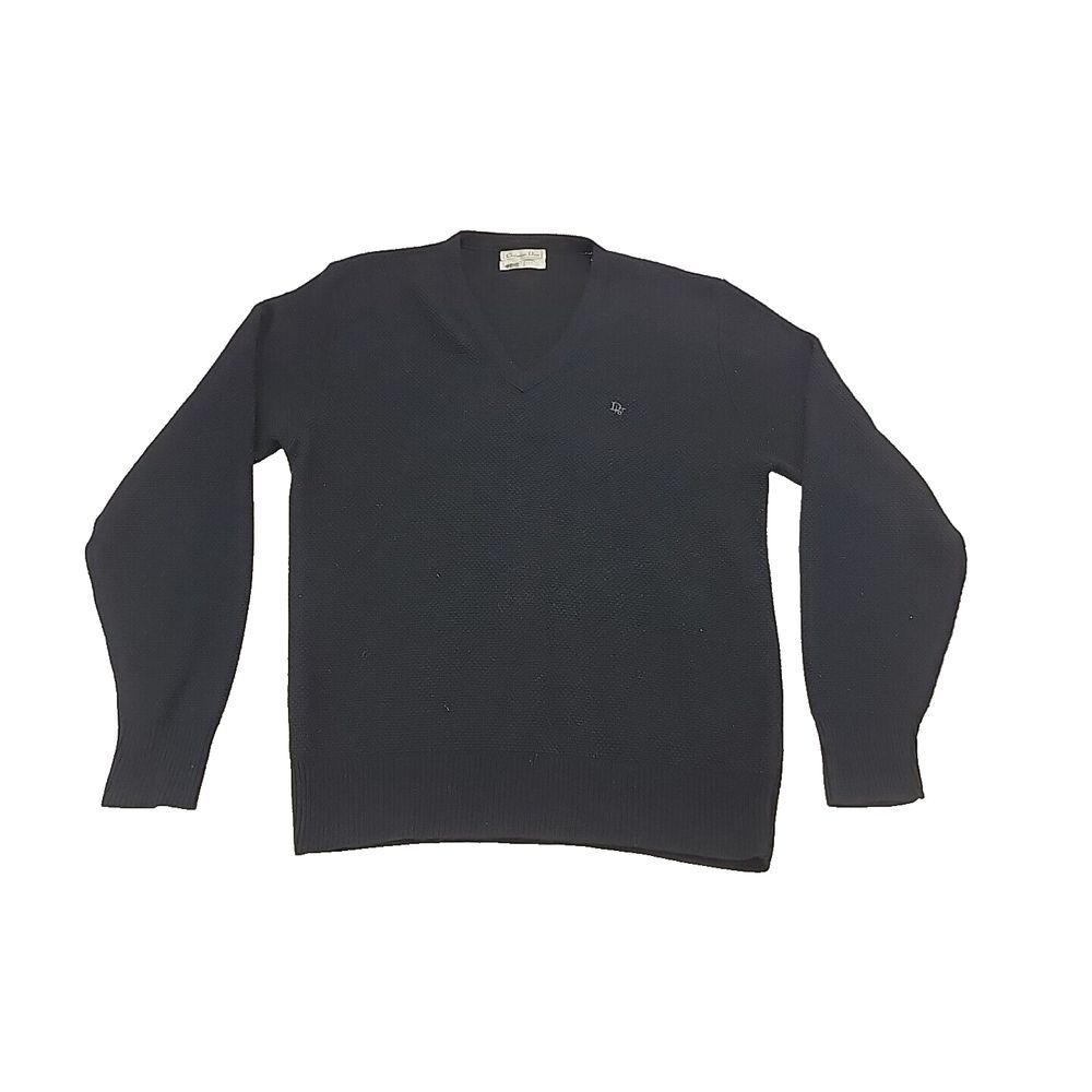 VTG Christian Dior V-Neck Cardigan Sweater Men's XL Navy Blue 100% Orlon Acrylic